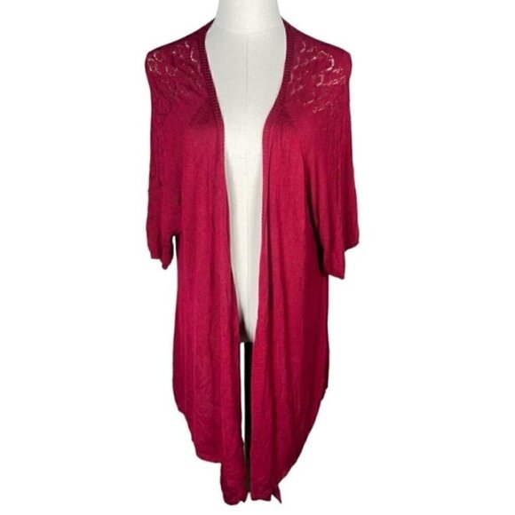 United States Sweaters 2X Open Cardigans Short Sleeve Long Length Rayon Red Knit - Picture 1 of 10